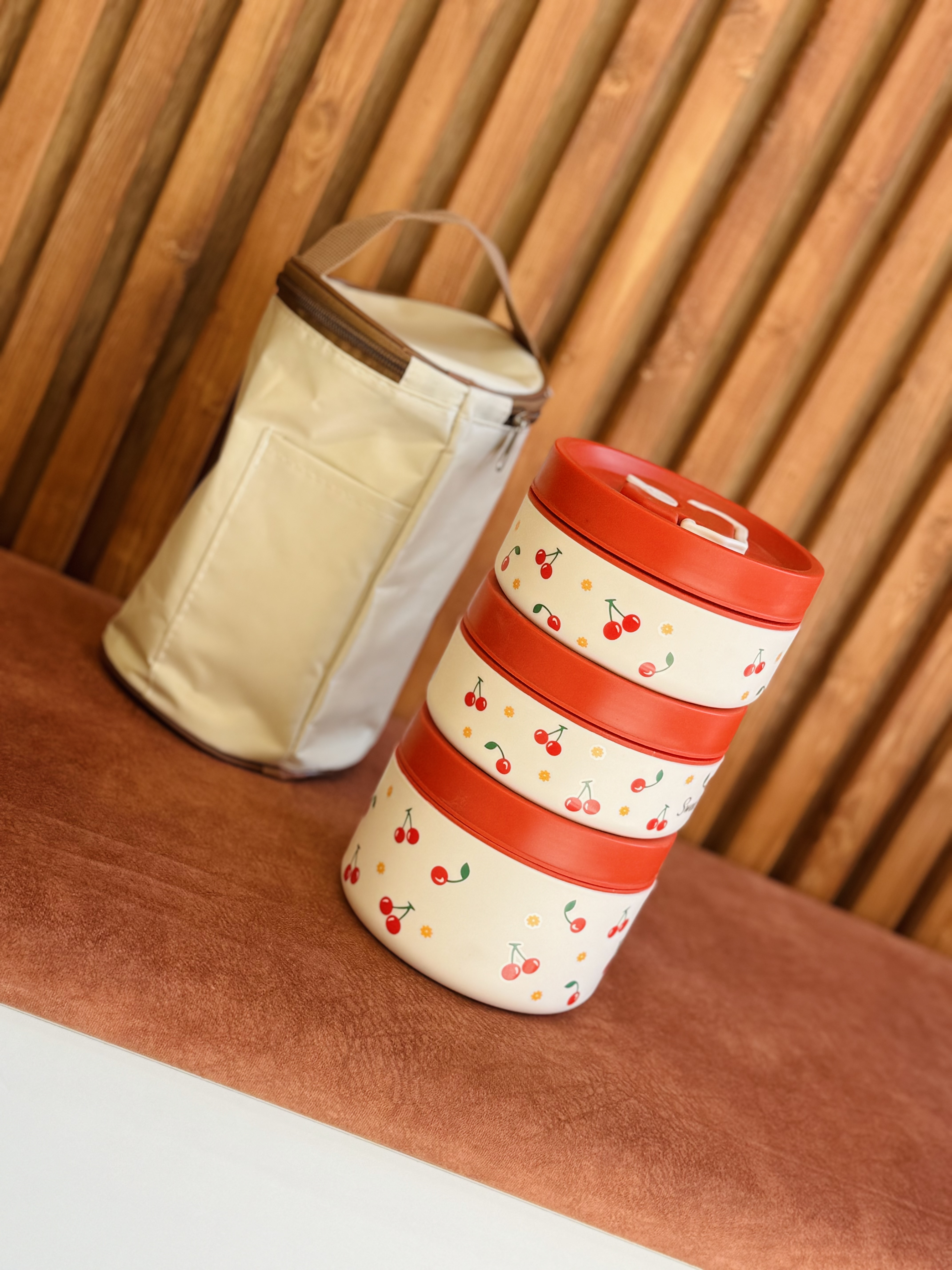 ظرف غذای کیف دار البالویی ۳ تایی